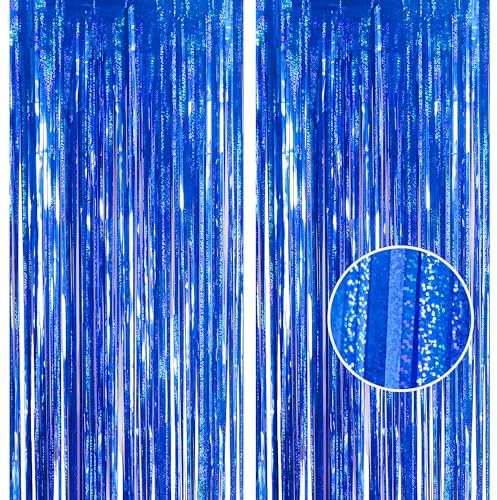 2pcs 3.2 x 8.3ft Glitter Dark Blue Tinsel Curtain Foil Curtain Decorations Metallic Tinsel Door Hanging Foil Flow Silk Streamers Photo Backdrop Decoration for Bridal Shower Birthday Wall Streamers