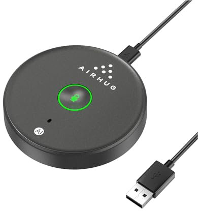 AIRHUG Microphone USB sans haut-parleur, microphone d'ordinateur de bureau, bouton muet avec indicateur LED, réduction du bruit AI, micro à condensateur omnidirectionnel Plug & Play, pour les appels