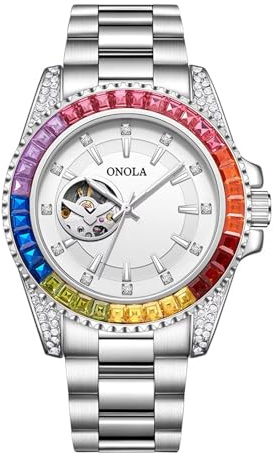 DAXIAOYU herrklocka mode färg diamant urtavla automatisk handuppdragande armbandsur skelett tourbillon mekaniska klockor vattentät affärer, SILVER, armband