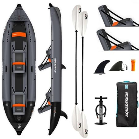 Campsup AQUADESIGN kajak aufblasbar | Inflatable 2 Personen Kayak Koloa X PERIENCE 2 + 2 x KP-1 | 360x100 cm