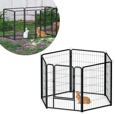 ORHEYA Welpenlaufstall Hundelaufstall Freilaufgehege Welpenauslauf 80cm hoch mit Tür Faltbare Faltbare Freigehege Flexibel Hundezaun für Innen und Outdoor 65 x 80 cm, 6 Stück