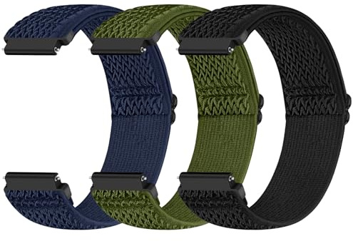 Yunshare Quick Release Watch Strap 18mm 19mm 20mm 22mm 24mm, Elastic Nylon Watch Bands Women Men for Samsung/Garmin/Fossil/Amazfit/Huawei/COROS/Xiaomi Replacement Wristband, 3pcs