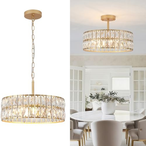 Rviezza Deckenlampe Chrom Metall, Modern Kronleuchter Silber, 3 Flammig Kristallleuchter mit Dimmbarer E27-Fassung, Esszimmerlampe Hängend, Kücheninsel-Leuchte
