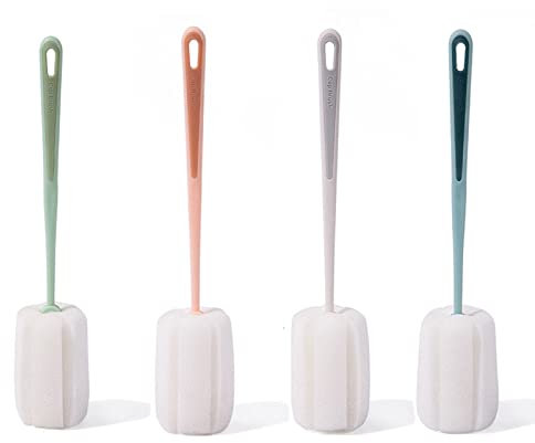 Spazzola a forma di fungo, spazzola per bottiglie con manico lungo, per la pulizia della spugna, bicchieri da vino, ciotole e tazze, barattoli di vetro (4 pezzi)