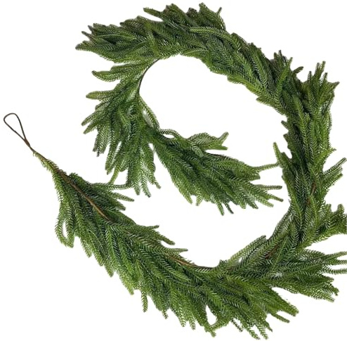 Artificial Norfolk Pine Garlands, 9ft Dense Real Touch Christmas Pine Garland, Handcrafted Soft Plastic Green Greenery Garland for Winter Indoor Outdoor Decoration (270cm/8.86ft)