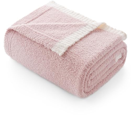 Snuggle Sac Ultra Soft Throw Blanket for Couch Bed Sofa 50x60 inches, Reversible Pink Blanket Microfiber Fluffy Fuzzy Cozy Knit Throws for Women Mothers Birthday Gifts