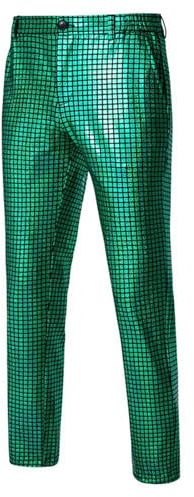 SANSIWU Glitzernde Metallic-Hose für Herren, Hip-Hop, glänzende Disco-Hose, Nachtclub, Party, Tanz, 70er Jahre, Pailletten, gerades Bein, Streetwear, grün, L