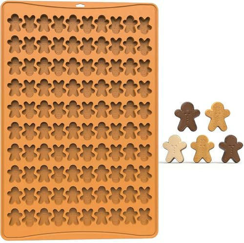 Christmas Silicone Mould, 100-Cavity Mini Gingerbread Man Shaped Xmas Sweet Mould Chocolate Candy Pan Soap Mould for Xmas New Year Cake Decor