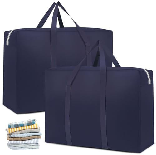 2er-Pack Aufbewahrungstasche für Bettdecken: WIYETY Bettwäsche Tasche Aufbewahrung Bettzeug, Groß Aufbewahrungstasche, Handliche Reißverschluss-Bag für Bettwäsche Bettdecken Kissen (110L)