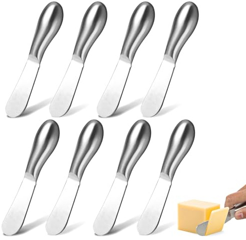 WLLHYF 8 Pcs Cheese Spreader Knives, Mini Cheese and Butter Spreader Knife Set Stainless Steel Sandwich Cream Cake Butter Knives for Christmas Thanksgiving Day