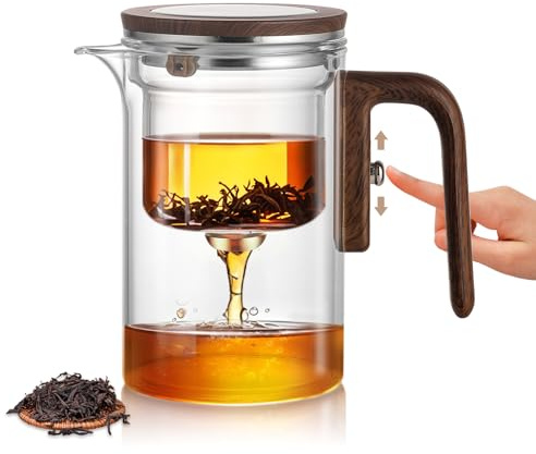 Enchanti Tea Pot, Magic Glass Teapot with Strainer,Magnetic Water Separation with Infuser -600ML/20.3oz