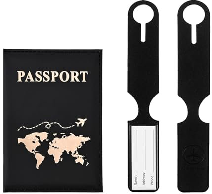 Rienan Passport Hülle Personalisiert Schwarz Reisepasshülle+Gepäckanhänger mit,Reisepasshülle Personalisiert,zur Aufbewahrung von,Ausweisen,Reisedokumenten und Pässen
