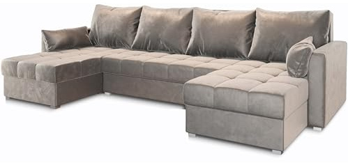 Masseno Ecksofa NAKO mit Schlaffunktion U-Form, Sofa mit Bettkasten, Wohnzimmersofa, Couch, Soffa, Bettsofa, Couchgarnitur- Beige, Paros 02