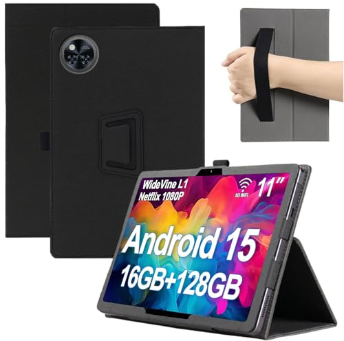 MEMELOKA Tablet Hülle für DOOGEE U11/U11 PRO 2025, Ultradünne und Leicht PU Leder Schutzhülle mit Stifthalter und Handschlaufe [Klappfunktion], Schwarz