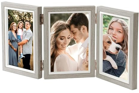 LEKEFETO Marco de Fotos 13x18 para 3 Fotos, Marco Collage para Múltiples Imágenes, Marco de Madera con Cristal, Marco 3D para Boda Familia Bebé, Passepartout Vertical y Horizontal (Gris)
