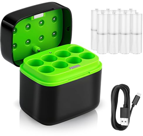 Schnellladendes 8-Solt-Akku-Ladegerät mit USB-C-Eingang für AA AAA wiederaufladbare Geräte, kompatibel mit Li-Ion-NiMH-NiCd – Reisen, Auto, Heimgebrauch