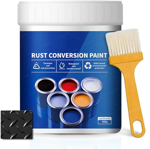 Weatherproof Rust Converter Paint for Metal, Rust Converter for Metal with Brush, 10.6/17.6/35.3 OZ Multi Functional Metals Conversion Agent for Various Metals (Black,500g/17.6oz)
