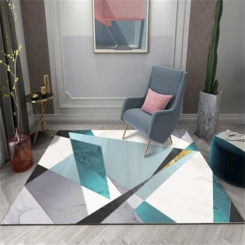 RUGMRZ Vintage Teppich 140X200Cm Waschbare+Teppiche Mehrfarbig Schlafzimmer Deko Zimmer Mädchen Treppegeometrische Nähte rutschfest Schmutzabweisend Waschbar Blau Und Wei