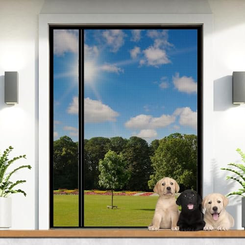 Puerta con mosquitera magnética 95x220cm Negro sin perforación cortina antiinsectos para niños y mascotas