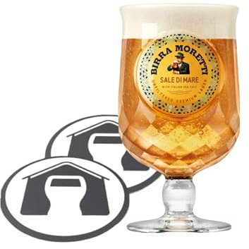 GarageBar Birra Moretti Sale Di Mare Bicchiere da birra da pinta | Calice con stelo da 20 once | Prodotto ufficiale | Viene fornito con 2 tappetini antigoccia per birra (1 bicchiere - pinta/20 once)