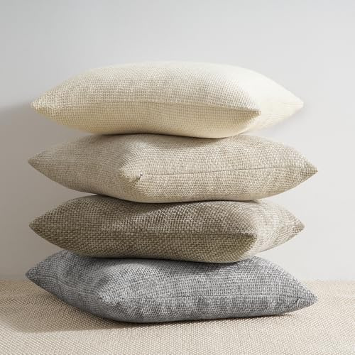 Topfinel 4er Set Kissenbezug 50x50 Creme Chenille Kissenbezüge Kissenhülle Sofakissen Dekokissen Zierkissenhülle Dekokissenbezug Rattan Webstil Design für Sofa Wohnzimmer Schlafzimmer Balkon Kinder