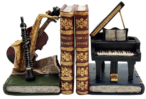 Vintage Musikbuchstützen, Violine Klavier Stüze, Einzigartige Heavy Duty Bücherstütze für Regale, Home Office Dekoration, Geschenk für Musikliebhaber