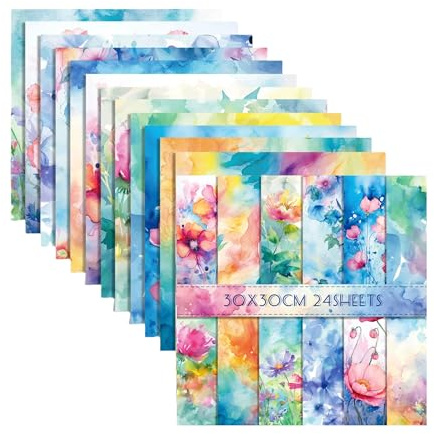 Lot de 24 feuilles de papier de scrapbooking double face - 30 x 30 cm - Motif hortensia aquarelle - Pour la fabrication de cartes, albums photo, journaux, emballages cadeaux (aquarelle, 30 x 30 cm)