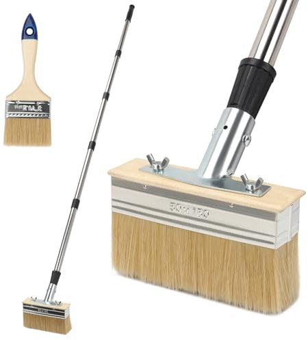 Brosse à Taches avec Manche Long Manche, Pinceau avec Manche Long 150 cm, avec Brosse de 15 cm, Pinceaux à Lasure Extérieur pour Traitement Bois, Huiles, Revêtements de Terrasse