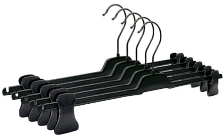 RSR Hangers Hosenbügel 20 Stück PUC Hosenspanner Klemmbügel Kleiderbügel Kunststoff 36 cm Schwarzer Haken | rutschfeste gummierte verstellbare Klammern | 360° Haken | platzsparend | Made in Germany