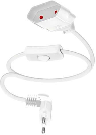 Verlängerungskabel Flachstecker mit Schalter, 2,5A 250V Eurostecker, Kurzes Eurostecker Verlängerung, 90° Eurostecker, Stromkabel Flach 0.75 mm² Typ-C Euro Buchse für PC Computer Monitor TV, Weiß