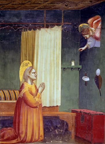 HRJUBWREE Riproduzione Dipinto Stampa Immagine Pittura su Tela Vintage l'Annunciazione a Sant'Anna di Giotto Di Bondone Per la Decorazione Murale 60x90cm