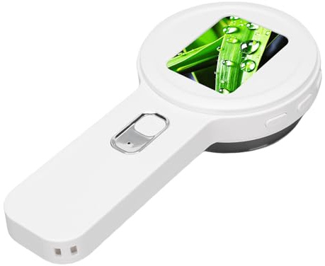 Yanmis Microscopio Digitale Portatile, Lente D'Ingrandimento Digitale Portatile con Luce LED Regolabile, Display HD da 2 Doppia Sorgente Luminosa Ingrandimento 200X (WHITE)