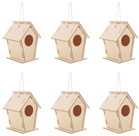 Gatuida 6-teiliges DIY-Vogelhaus-Set aus Holz für Kinder – Bemalbare Mini-Vogelhäuser mit Aufhängeschnur – Vorgebohrt für einfache Montage Unbehandelte Vogelhäuser zum Bemalen