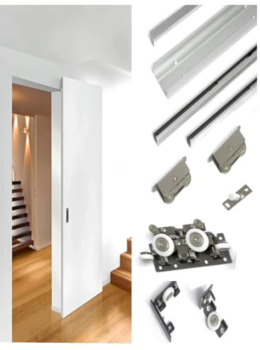 Ghost Door Hardware kit, Invisible Sliding Door Track, Concealed Rolling with Soft-Close, No Floor Track(150cm/59.1in)