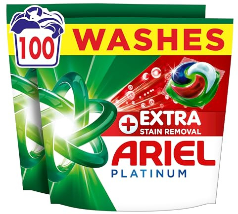 Ariel Platinum PODS®, Washing Liquid Laundry Detergent Capsules 100 Washes, +Extra Stain Removal, Remove Even 7-Day Dried-in Stains