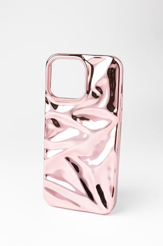 Generico Cover morbida in gomma protettiva per smartphone effetto wavy cromato, a specchio design moderno e ondulato per iPhone 15 (Rosa, iPhone 15)