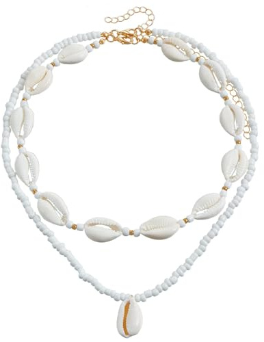 Lysjoy Collar de Conchas, Collar Verano Mujer, Concha Colgante Collars, Collars Estrella de Mar, Joyas de Concha, Regalos para Mujeres para Cumpleaños, Días Festivos y Aniversarios (E)