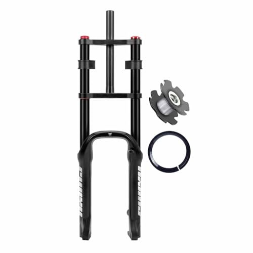 LHHL 20 Zoll Fahrradgabel Fette Gabel 4,0 Reifen DH Luftfederung 1-1/8 Scheibenbremse QR Federweg 110mm Einstellbarer Rückprall for Snow Beach XC MTB Fahrrad 2630g(Black)
