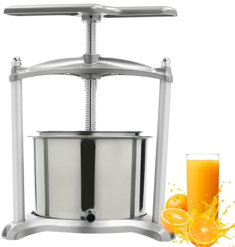 Prensa manual de vino de frutas, barriles dobles de acero inoxidable de 3 L y 6 L con mango en T, molinillo de sidra resistente y exprimidor de jugo para bayas, verduras, queso y tinturas 6L