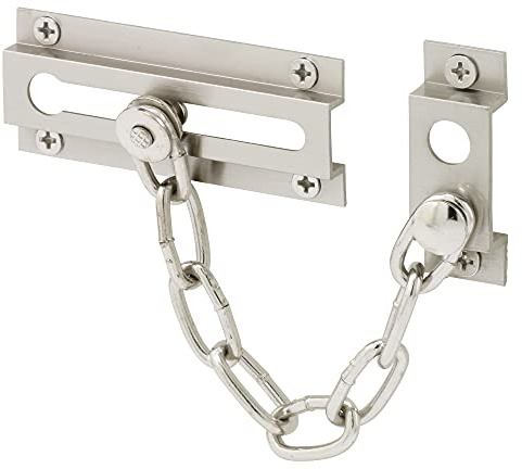 Prime-Line MP10304 Chain Door Lock, 3-5/16 In., Extruded Brass, Satin Nickel-Plated, 6 In. Chain (Single Pack)