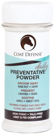 Coat Defense Daily Preventative Powder & Rain Rot Treatment for Horses | Safe & Effective Equine Sweet Itch, Skin Funk, Scratches | Dry Horse Shampoo, 8 oz. | All Natural Ingredients