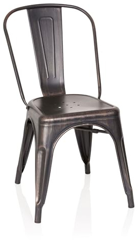 hjh OFFICE Bistrostuhl aus Metall, stapelbarer Küchenstuhl, Industriedesign | Esszimmerstuhl mit Rückenlehne, Belastbar bis 150 kg, Schwarz/Gold