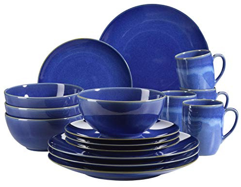 MÄSER 931546 Ossia Geschirr-Set für 4 Personen im mediterranen Vintage-Look, 16-teiliges Kombiservice in Dunkelblau, Keramik