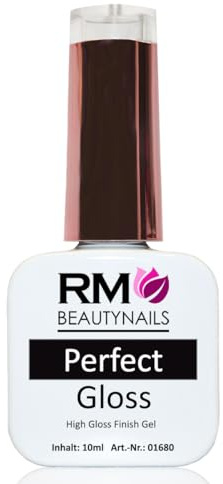 Perfect Gloss Top Coat ohne Schwitzschicht 10 ml – UV LED Versiegelungsgel für Gelnägel & Acrylnägel – Hochglanz Quick Finish Nagelgel von RM Beautynails
