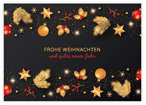 5 Stück Klassisch edle Weihnachtskarte mit Weihnachtsschmuck • Klappkarten Set mit Umschläge zum Weihnachts-Fest, Neujahr für Familie, Freunde, Kollegen aus der Firma