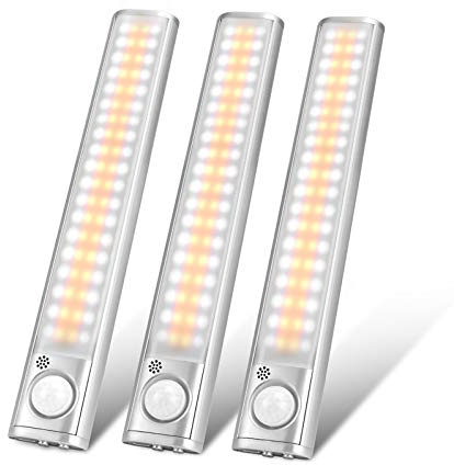 goodland Under Cabinet Lighting 80 LED Closet Light, Motion Sensor Lights Indoor USB Rechargeable Dimmable Stick-on Night Light Bar for Kitchen, Wardrobe, Garage, Stairs, Bedroom (3 Packs)