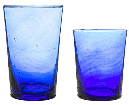 Nicola Spring 12pc Meknes Glassware Set - Blue Glass - Hand-Blown Moroccan Tumbler Glasses for Juices, Cocktails, Water, Home, Kitchen, Bar, Restaurant, Dining Table, Gift Set