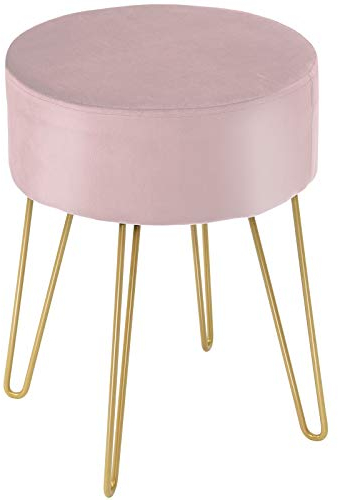 RELAX4LIFE Runder Schminkhocker, Sitzhocker mit weichem Sitz, Polsterhocker mit robusten Metallfüßen, moderner Fußhocker für Wohnzimmer & Schlafzimmer, Samthocker bis zu 100 kg belastbar (Rosa)
