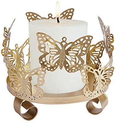 SUPERFINDINGS 1 x Eisen-Schmetterling-Kerzenhalter, 9,9 x 9,9 x 8,8 cm, dekorativer Kerzenhalter, Kunst-Teelichthalter, goldene Tasse, Kerzenständer für Zuhause, Tisch, Weihnachten, Party, Dekoration
