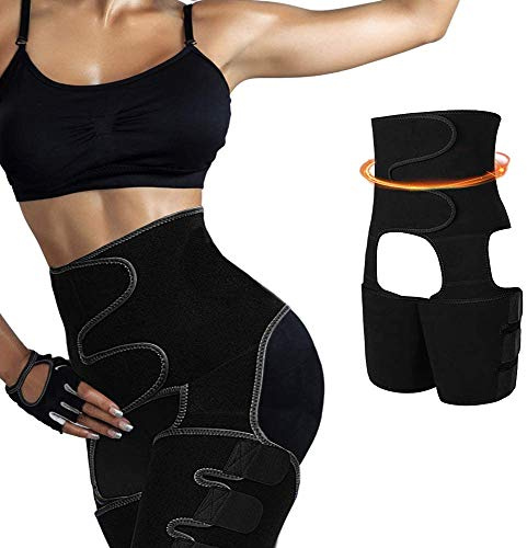 High Waist Trimmers, 3-in-1 Waist and Thigh Shaper Butt Lifter Waist Trainer Thigh Trimmer Belt, Elastic Shapewear Slimming Body Shaper Belt for Men Women Weight Loss Sport Fitness Workout (XL, Black)